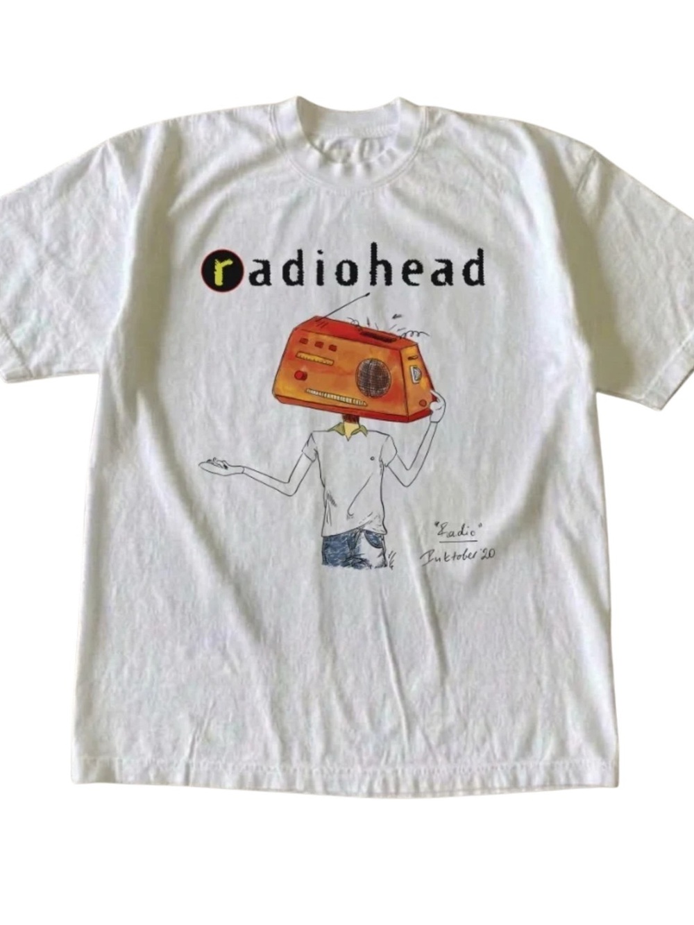 Gildan White Radiohead Graphic Tee with Orange Radio Head Print